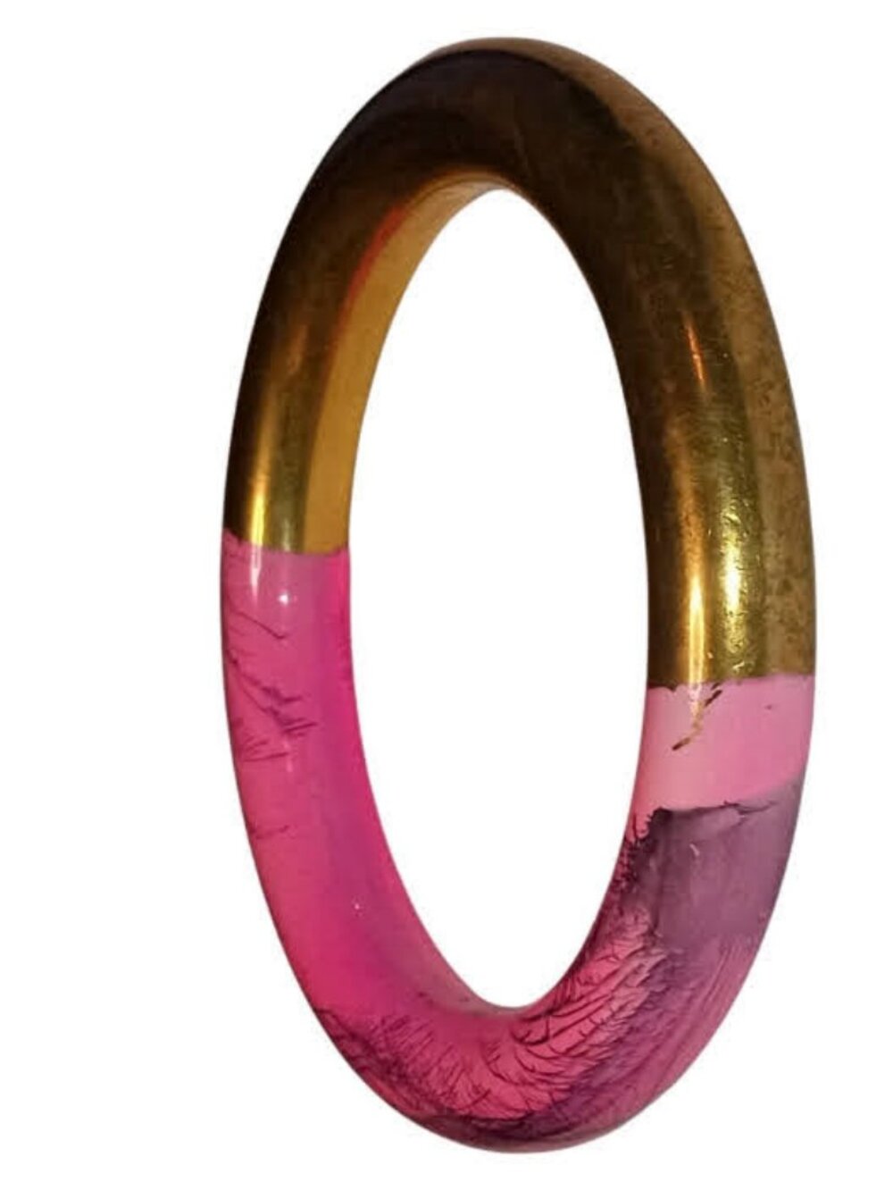 Vintage Pink Enamel Brass Bangle Bracelet Hand‑Painted